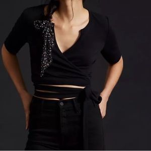 Anthropologie Maeve Ballerina Wrap Top Size M Black
